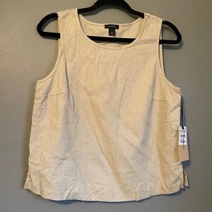 NWT Halogen Sz Small Women’s Tan Scoop-neck Sleeveless Linen Blouse Top Shirt!